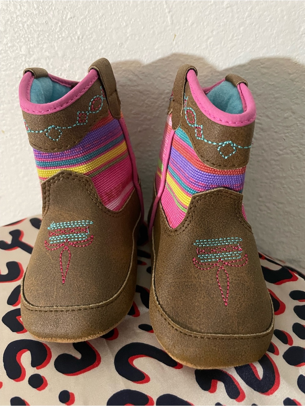 Twister Brown Pink Multicolor Striped Baby Western Boots